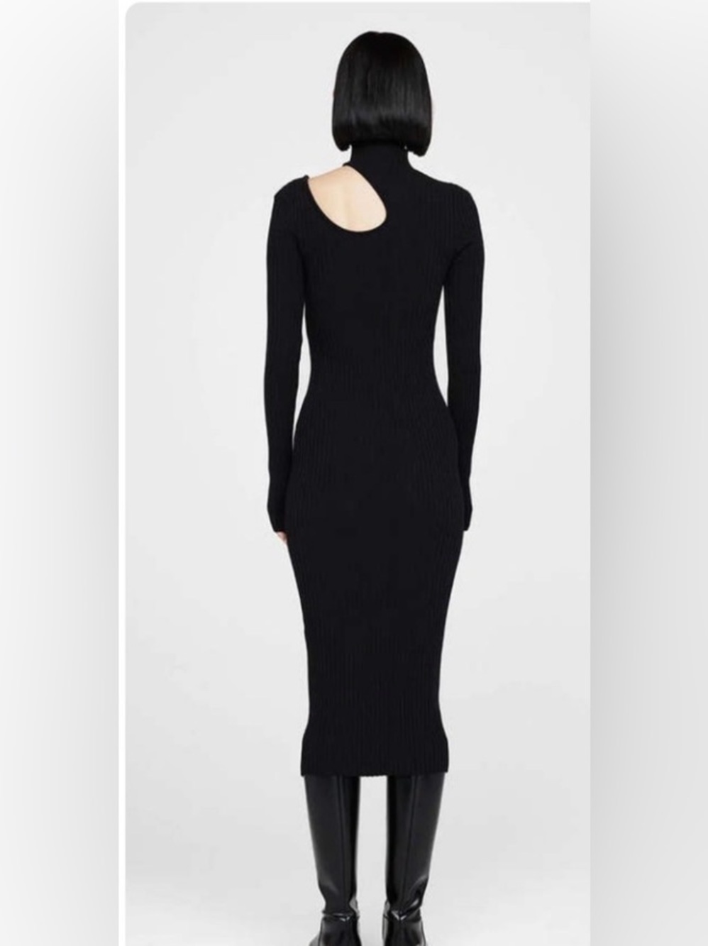 ANINE BING Black Ribbed Cut-Out Midi Dress Size S - Picture 3 of 4